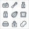Vegan line icons. linear set. quality vector line set such as peanut, shopping bag, tofu burger, bread, almond, almond milk, soy