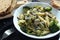 Vegan macarroni with broccoli, peas and mushrooms.