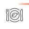 Vegan meal, fork and knife line icon