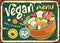 Vegan menu retro advertisement with salad bowl