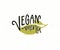 Vegan menu sign for cafe menu. Handmade lettering sticker design with green leaf