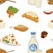 Vegan milk, dairy products and bakery sweets food vector.