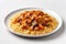 Vegan Moroccan Couscous On White Round Plate On White Background. Generative AI