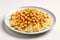 Vegan Moroccan Couscous On White Round Plate On White Background. Generative AI