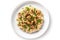 Vegan Mushroom Risotto On White Round Plate On White Background Generative Ai