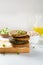 Vegan patties with chickpea and vegetables stack food light background