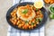 Vegan potato cake and chickpea curry