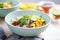 vegan quinoa bowl with black beans and corn