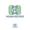 Vegan recipes logo. Vegan restaurant flat emblem, organic store, vegan shop. R and V letters.