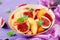 Vegan salad with figs, peaches, pears