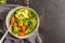 Vegan salad, rainbow bowl with baked sweet potato and avocado, t