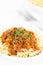 Vegan Soy Meat Bolognese Sauce on Pasta