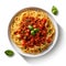 Vegan spaghetti bolognese on a transparent background. AI