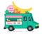 Vegan street food truck with banana on roof