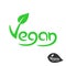 Vegan text logo with grean leaf on V letter. Vegetarian food symbol.