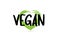 vegan text word with green love heart shape icon