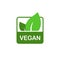 Vegan vector icon, bio eco square sticker, label, badge. natural nutrition vegetarian concept, healthy food sign isolated on white