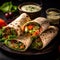 Vegan vegetable wraps, ready to eat, close up