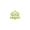 Vegan, veggie product label. Green leaves veggie icon. Healthy, eco, organic, vegetal, raw food logo