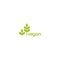 Vegan, veggie product label. Green leaves veggie icon. Healthy, eco, organic, vegetal, raw food logo