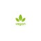 Vegan, veggie product label. Green leaves veggie icon. Healthy, eco, organic, vegetal, raw food logo