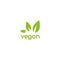 Vegan, veggie product label. Green leaves veggie icon. Healthy, eco, organic, vegetal, raw food logo