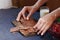 Vegan woman serving flaxseed bread