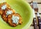 Vegan zucchini pancakes closeup in the plate