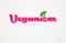 veganism 3d word with a green leaf and pink color logo