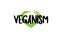 veganism text word with green love heart shape icon