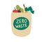 Vegans and organic food. Zero waste concept. Cartoon vegetables in eco packaging, vegetarian natural products, healthy