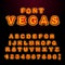 Vegas font. Glowing lamp letters. Retro Alphabet with lamps. Vintage show ABC with light bulb. Glittering lights lettering