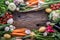 Vegetable. Assortment of fresh vegetable on rustic old oak table. Vegetable from market place