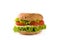 Vegetable bagel sandwich with tomato, lettuce, and mozzarella cheese isolated