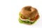 Vegetable bagel sandwich with tomato, lettuce, and mozzarella cheese isolated