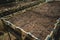 Vegetable bed boxes with soil in the cafe organic garden