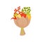 Vegetable bouquet in paper. Composition made of fresh pepper, branches of cherry tomatoes and parsley. Flat vector icon