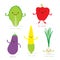 Vegetable Cartoon Cute Set Chiness Cabbage Sweet Pepper Eggplant Baby Corn Spring Onion Vector