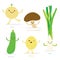 Vegetable Cartoon Cute Set Shiitake Mushroom Onion Potato Leek Zucchini Vector