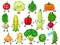 Vegetable characters. Cute broccoli, tomato, pumpkin, cucumber, corn, cabbage with smiling faces. Funny vegetables