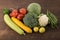 Vegetable: Close up of Yellow Zucchini, Bottle Gourd, Winter Melon, Lemon Cauliflower ,French Beans, Tomatoes, Beet Root And Gree