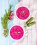 Vegetable cold soup with beetroots and natural yoghurt.