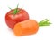 Vegetable composition: tomato, carrot on white background.