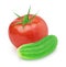 Vegetable composition: tomato, cucumber on white background.