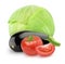 Vegetable composition: tomato, eggplant on white background.