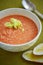 Vegetable creme soup and two pieces of white bread