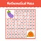 Vegetable eggplant, pumpkin. Mathematical square maze. Game for kids. Number labyrinth. Education worksheet. Activity page. Puzzle