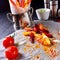 Vegetable French fries with herb quark and tomatoes