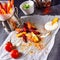 Vegetable French fries with herb quark and tomatoes