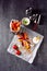 Vegetable French fries with herb quark and tomatoes